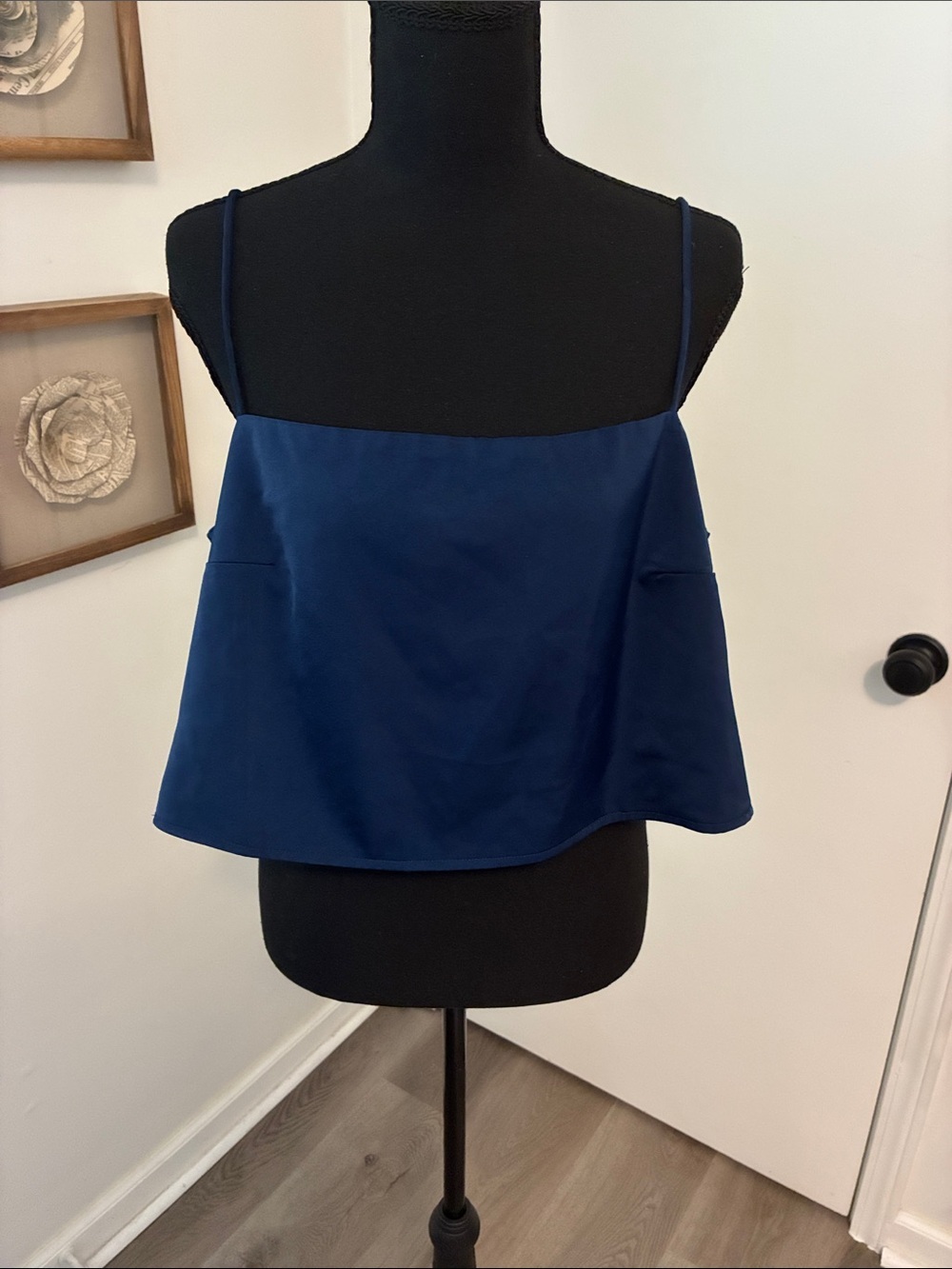 Petal & Pup Navy Satin Spaghetti-Strap Crop Top